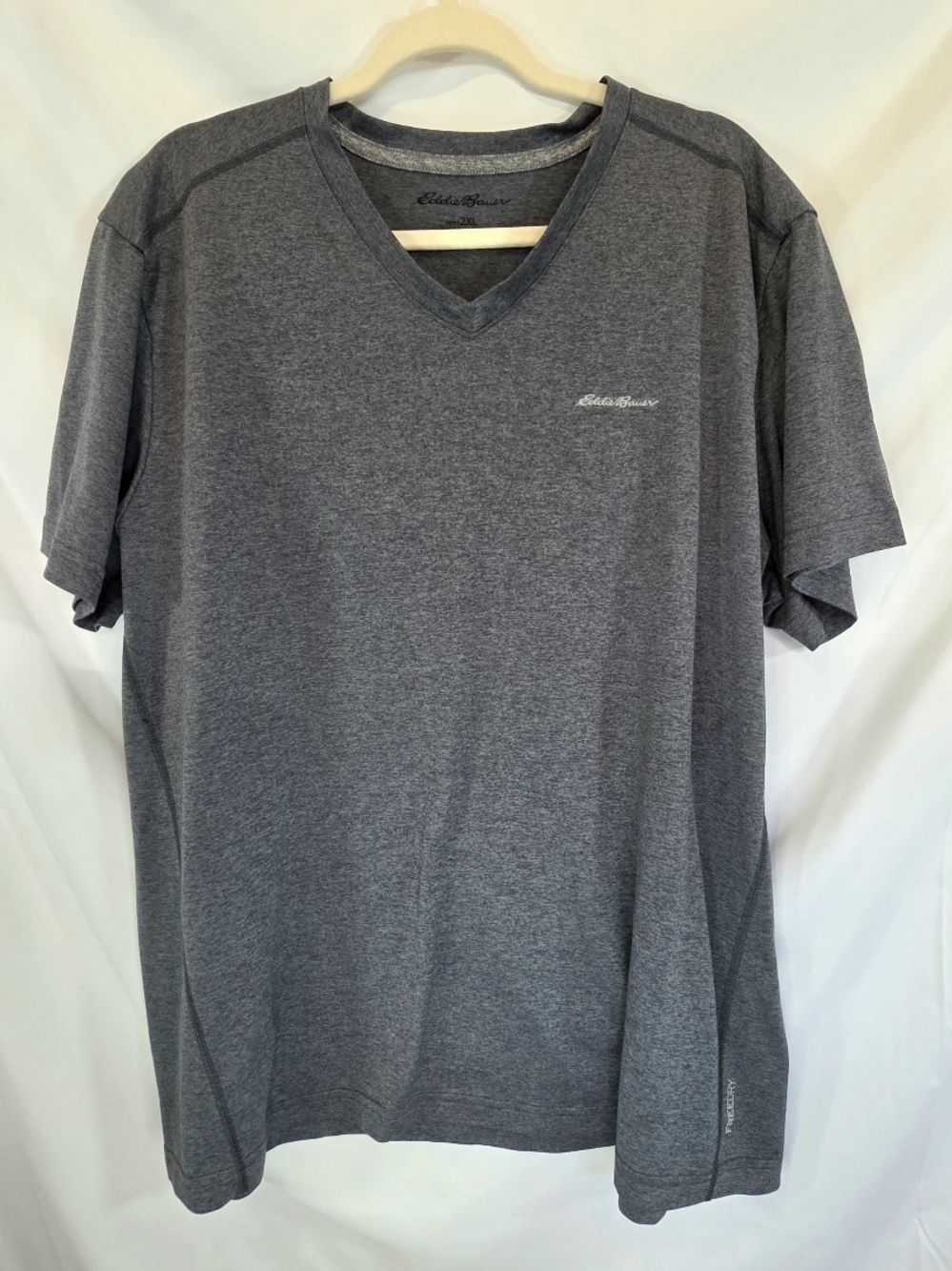 Eddie Bauer FreeDry Performance Athletic Men's 2XL Heather Gray V-Neck T-Shirt